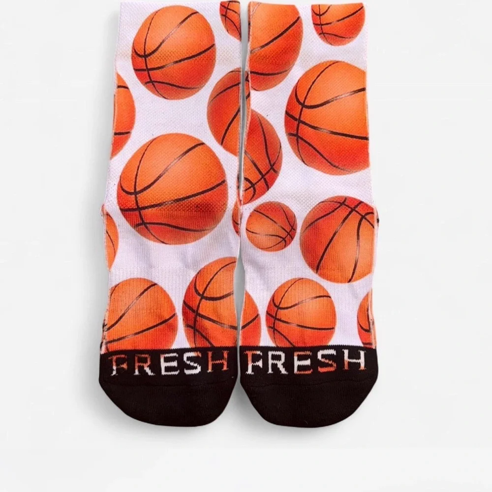 🏀 Boys Fresh Brand Basketball Print Athletic Crew Socks S/M NWOT